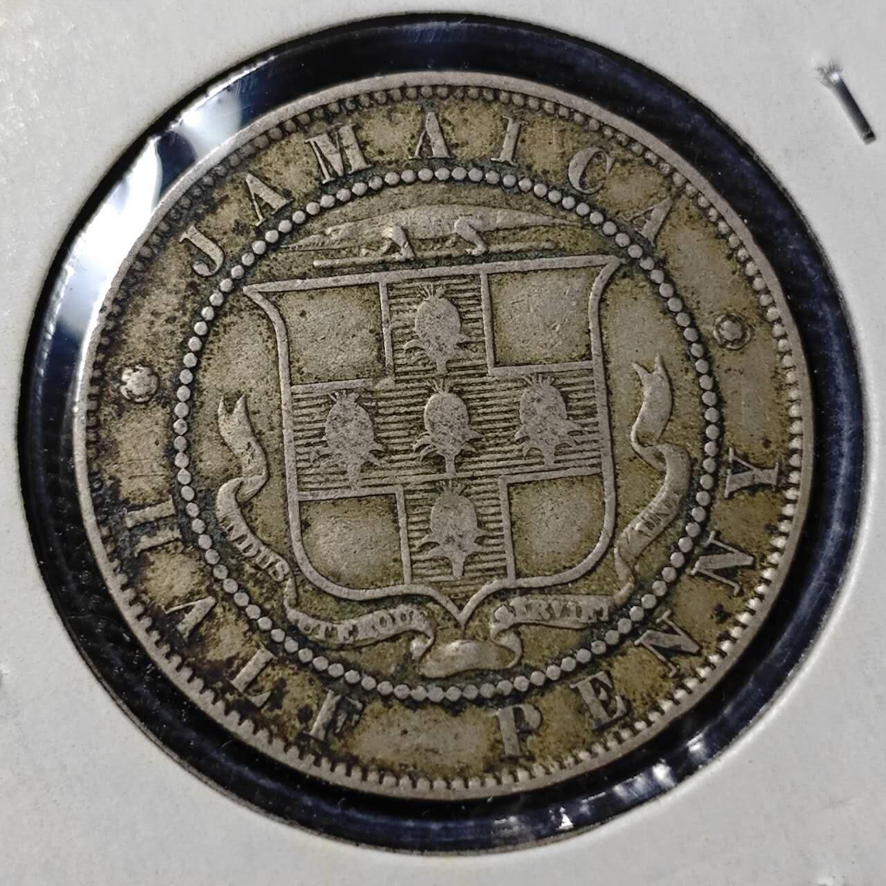 KK钱币收藏小铺  第398期 百期特拍（四拍之二） 2月预留时间 周末发货  1885英属牙买加 维多利亚女王1/2便士镍币