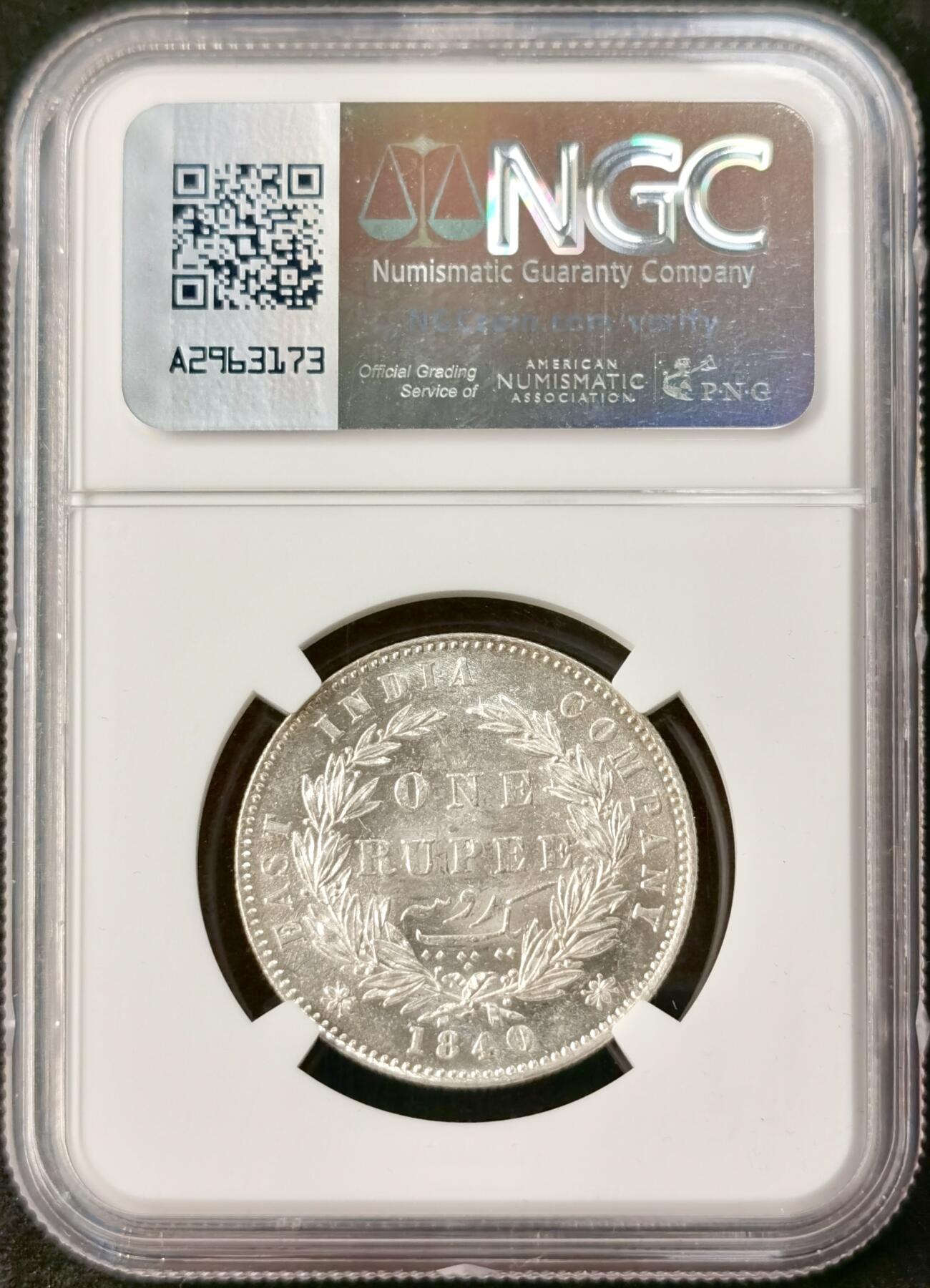 “福币呈祥”新年甄品场（直播拍卖）甄臻铺-世界币章拍卖（第50期），送拍享返佣金等优惠多多 NGC-MS62 英国殖民印度 1840年B&C 1卢比 银币 大不列颠维多利亚女王 青年小维头像值得拥有。