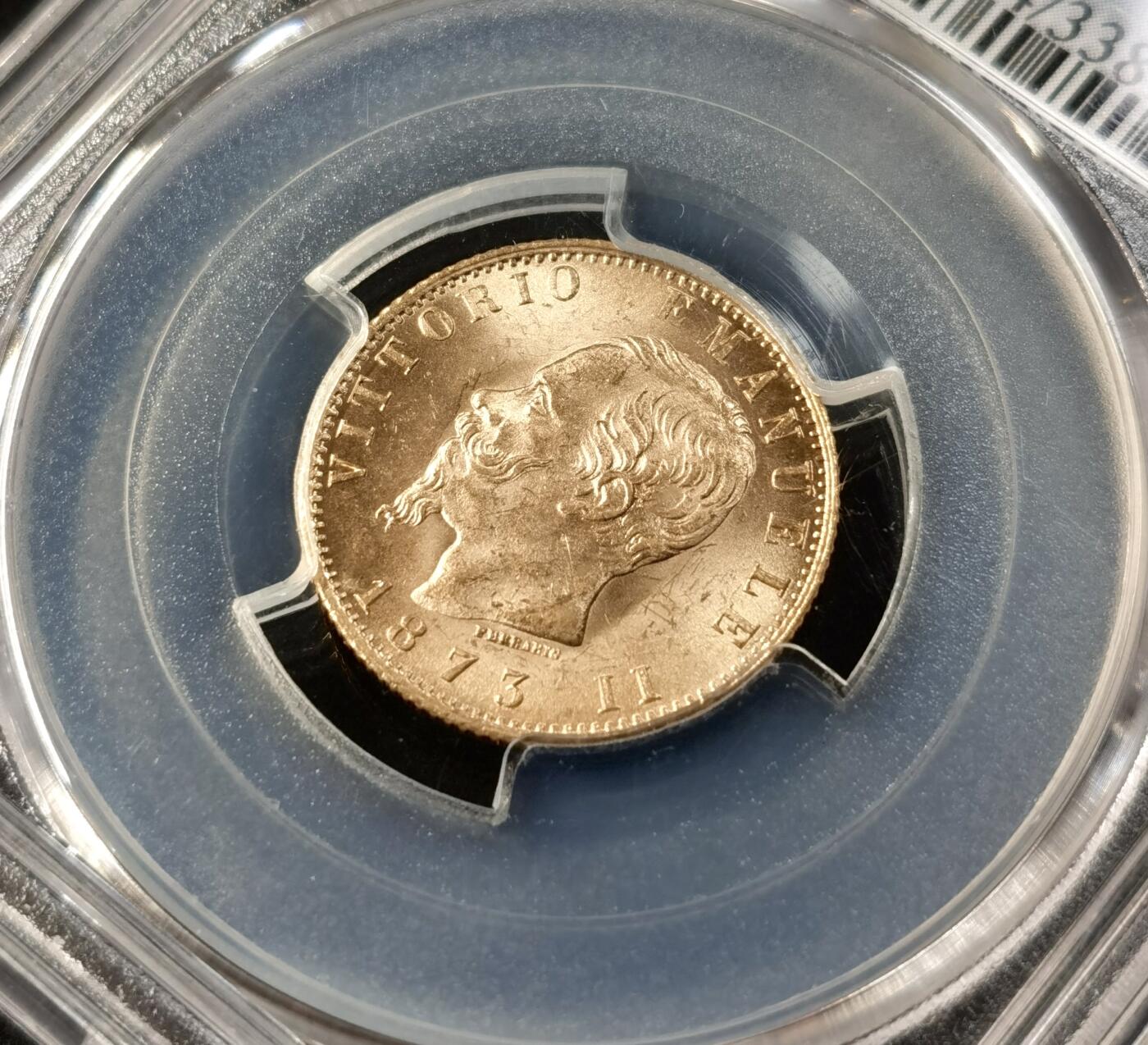 “福币呈祥”新年甄品场（直播拍卖）甄臻铺-世界币章拍卖（第50期），送拍享返佣金等优惠多多 PCGS-MS64 意大利 1873年 20里拉 埃马努埃莱二世 金币 6.45g 900金