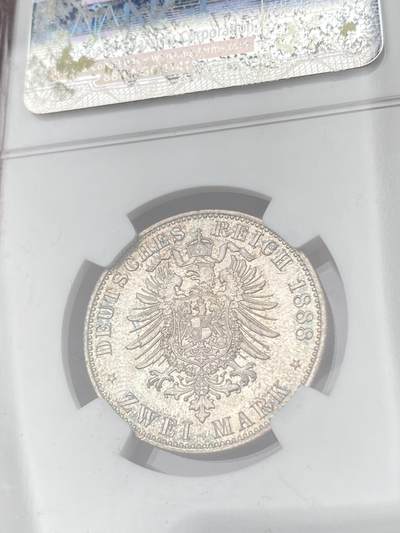 万国钱币拍卖第061期（马年首拍） NGC MS65 1888德国普鲁士三皇年弗雷德里希三世流通短翅2马克 经典短翅品种 丝绸转光香槟金彩环绕 不可多得的BU典藏品质