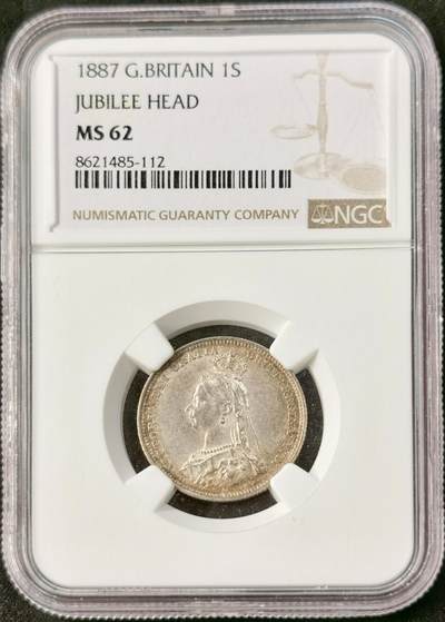 “福币呈祥”新年甄品场（直播拍卖）甄臻铺-世界币章拍卖（第50期），送拍享返佣金等优惠多多 - NGC-MS62 英国1887年维多利亚1先令