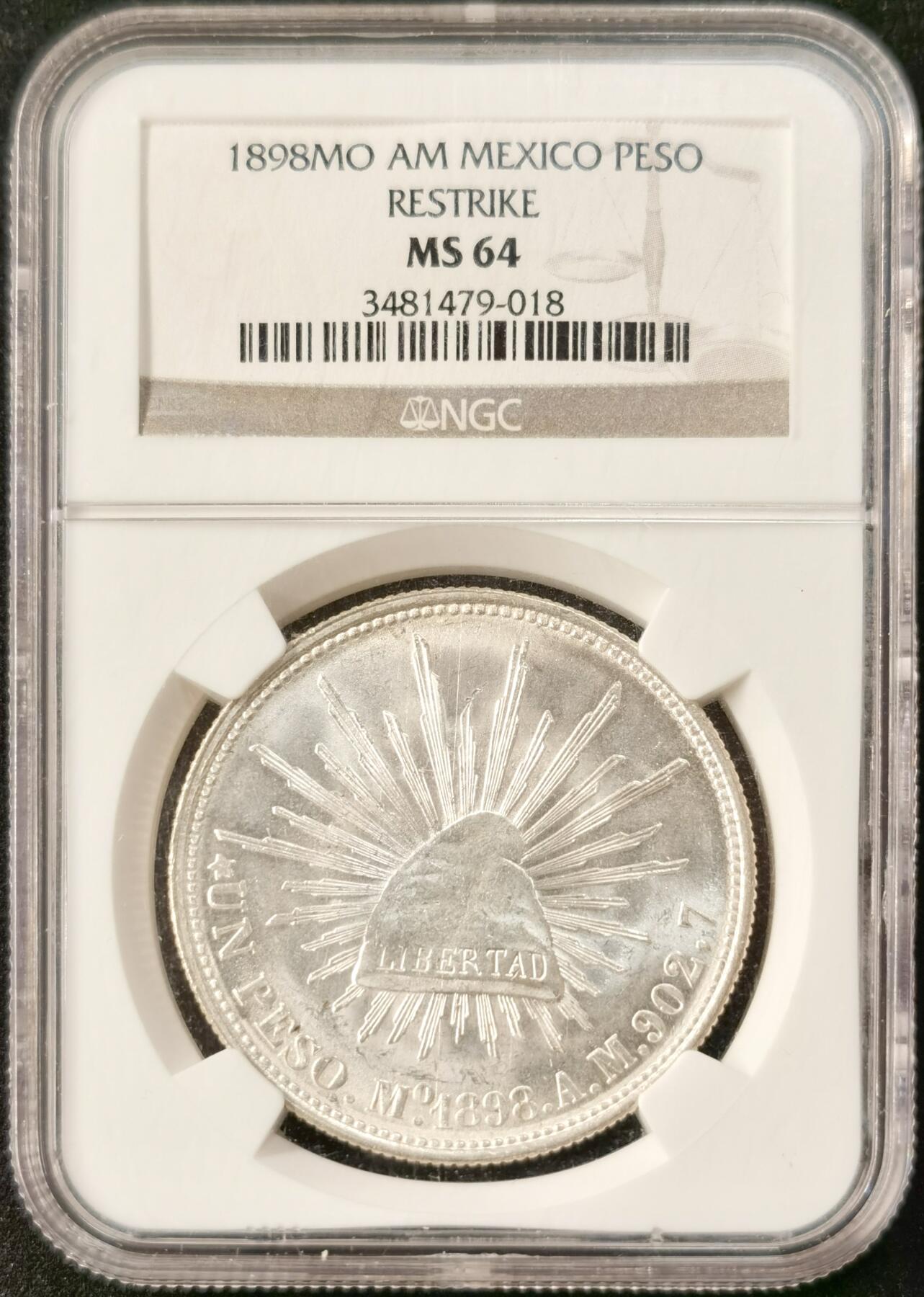 “福币呈祥”新年甄品场（直播拍卖）甄臻铺-世界币章拍卖（第50期），送拍享返佣金等优惠多多 NGC-MS64 鹰洋1898年一比索银币 这枚币是1949年校长委托墨西哥和美国后铸 极具历史意属于正统国币 NGC老盒严评 美不胜收