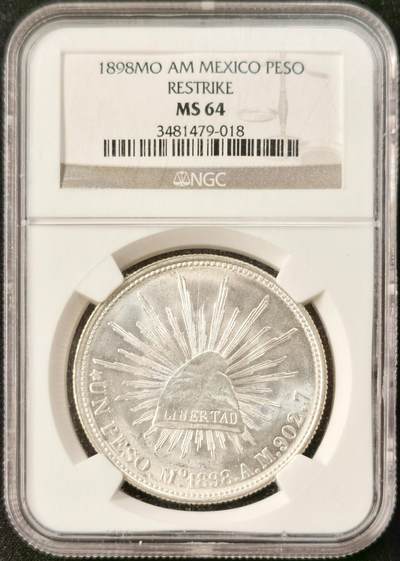 “福币呈祥”新年甄品场（直播拍卖）甄臻铺-世界币章拍卖（第50期），送拍享返佣金等优惠多多 - NGC-MS64 鹰洋1898年一比索银币 这枚币是1949年校长委托墨西哥和美国后铸 极具历史意属于正统国币 NGC老盒严评 美不胜收