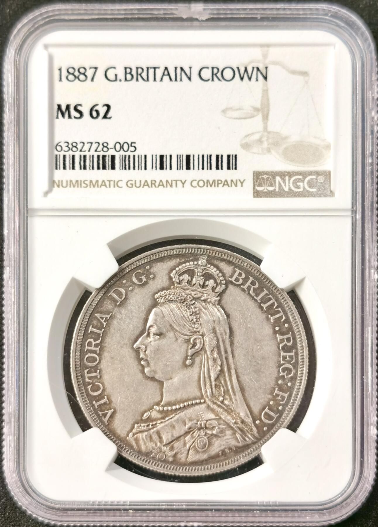 “福币呈祥”新年甄品场（直播拍卖）甄臻铺-世界币章拍卖（第50期），送拍享返佣金等优惠多多 NGC-MS62 英国 1887年 维多利亚一世女王高冠马剑克朗银币，包浆漂亮，深打极美品！