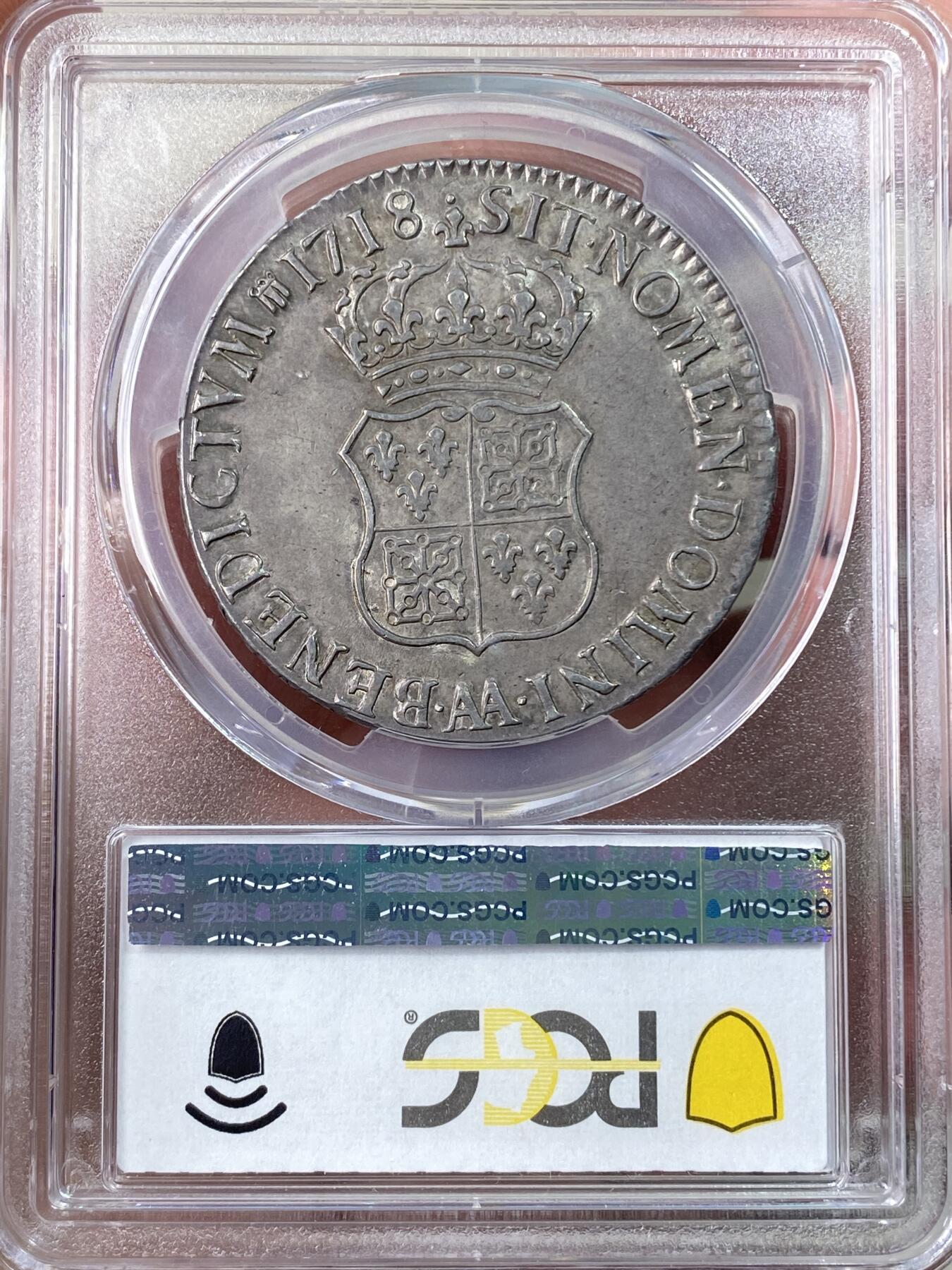 万国钱币拍卖第061期（马年首拍） PCGS XF45 1718年法国“宠儿路易”路易十五世1埃居大银币 极罕见AA梅茨厂铸造 全深打欧陆酱彩 无减重痕更是极其难得 PCGS唯一冠军 其难度可见一斑 