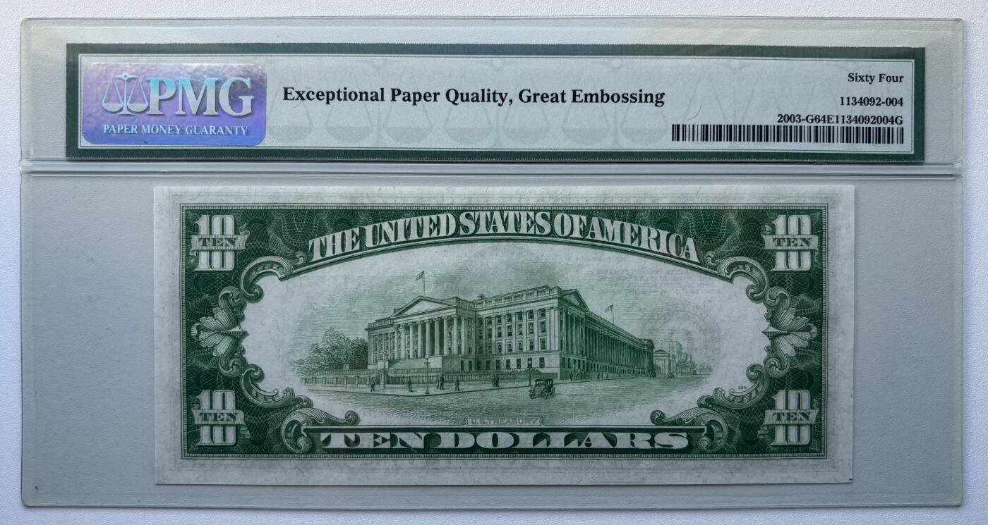 【礼羽收藏】🌏世界钱币拍卖125期 【Chicago首发A冠 稀少浅绿色 Light Green】1928C年 10美元 PMG64EPQ 老壳