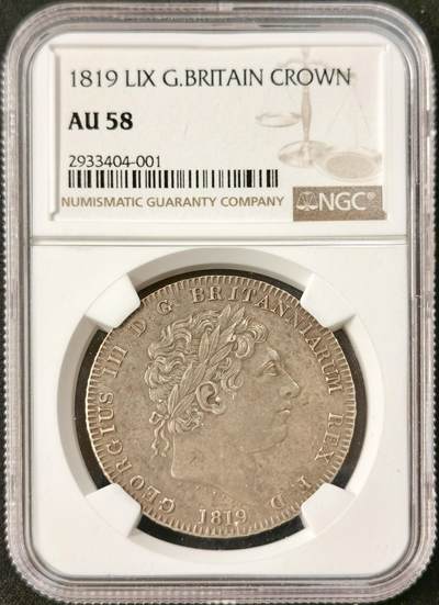 “福币呈祥”新年甄品场（直播拍卖）甄臻铺-世界币章拍卖（第50期），送拍享返佣金等优惠多多 - NGC-AU58 英国1819乔治三世马剑克朗银币，状态拉满 底板细腻 高点清晰 被包浆影响了光度 不然绝对是MS