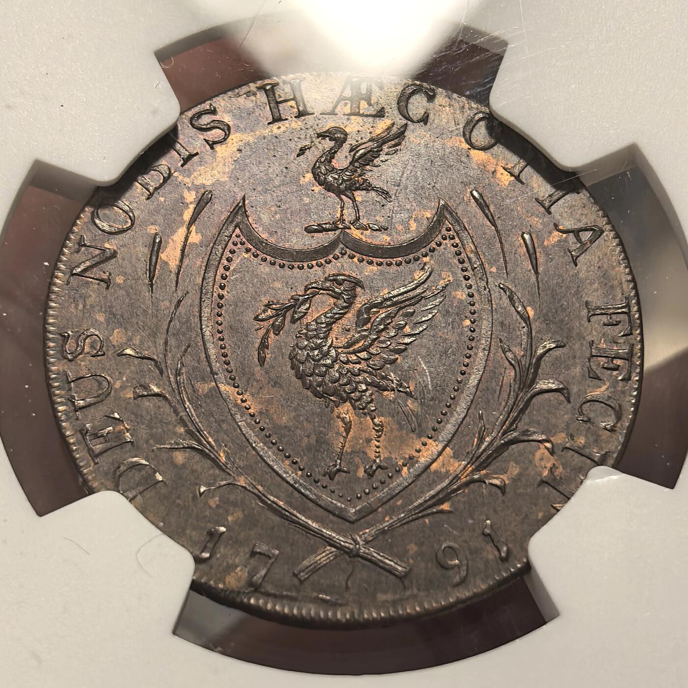 博洋堂蛇年收官专场暨第161期（全场包邮） NGC MS63BN 英国1791年兰开夏郡利物浦市1/2便士token，英国token的名誉品种，之前只拍过55和62分的两个，63的高分首见，机会难得