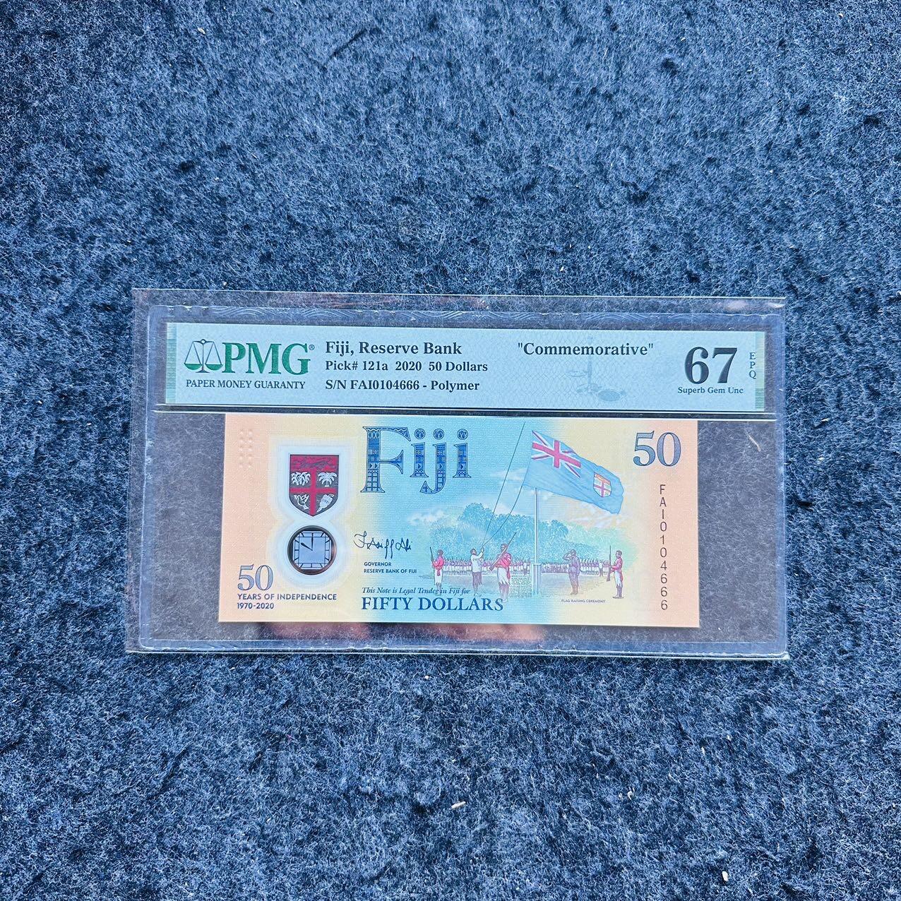 🇨🇳🇺🇳¥ ¥2026🐎新年塑料钞评级钞 斐济2020年50元，纪念钞，豹子号666，(FAI0104666)