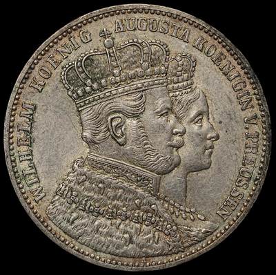 修遠堂世界钱币第105期，马年首拍 - 1861年普鲁士威廉一世加冕纪念1泰勒银币