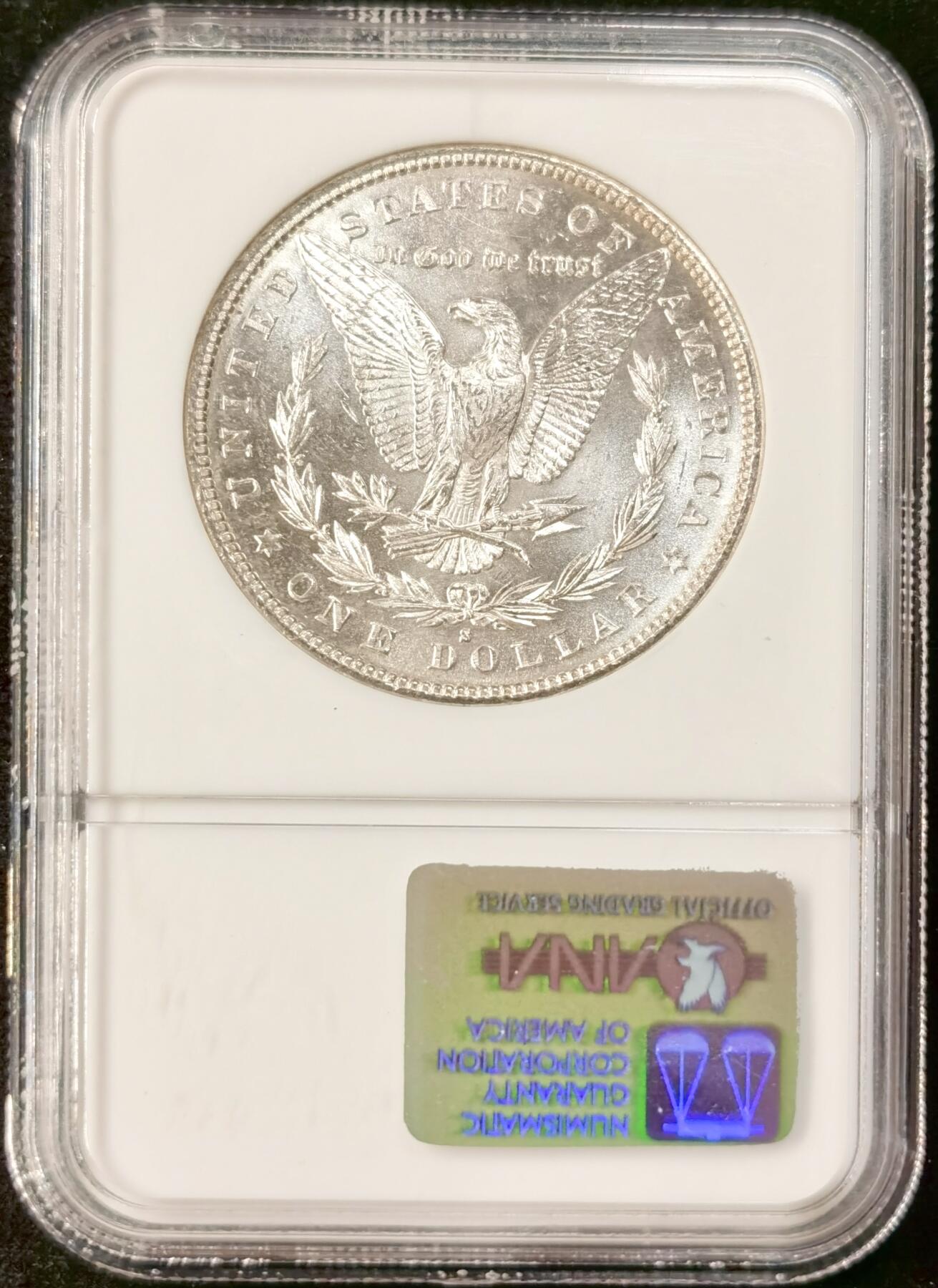 “福币呈祥”新年甄品场（直播拍卖）甄臻铺-世界币章拍卖（第50期），送拍享返佣金等优惠多多 NGC-MS64 美国1882年S版摩根一元银币，老盒子严评