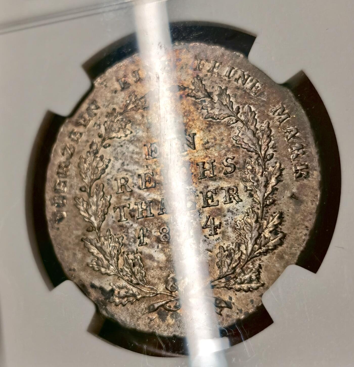 “福币呈祥”新年甄品场（直播拍卖）甄臻铺-世界币章拍卖（第50期），送拍享返佣金等优惠多多 NGC-AU55 德国普鲁士 1814年A厂 威廉三世1泰勒 双面老彩浆