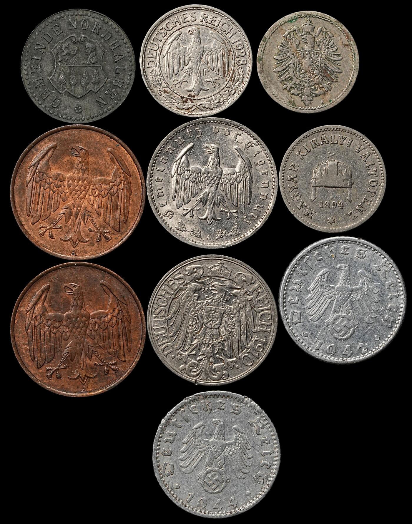 修遠堂世界钱币第105期，马年首拍 德国旧钱币一组，含一枚奥匈