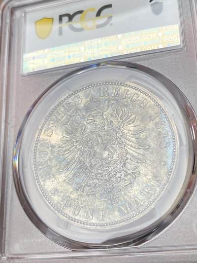 万国钱币拍卖第061期（马年首拍） PCGS MS63 1888德国普鲁士三皇年弗雷德里希三世流通短翅5马克银币 打制锋利厚重黑五彩包浆极美