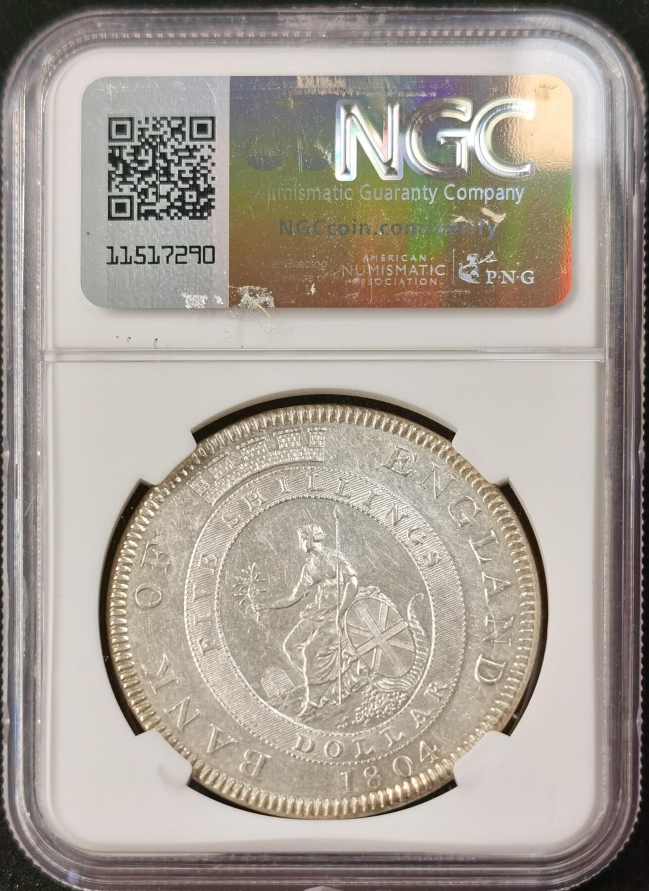 “福币呈祥”新年甄品场（直播拍卖）甄臻铺-世界币章拍卖（第50期），送拍享返佣金等优惠多多 NGC-AU53 英国1804年英格兰银行乔治三世5先令银币，细节很好