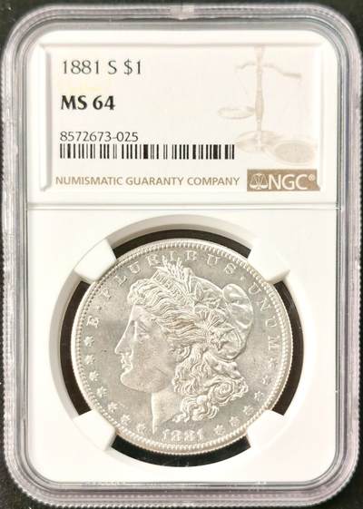 “福币呈祥”新年甄品场（直播拍卖）甄臻铺-世界币章拍卖（第50期），送拍享返佣金等优惠多多 - NGC-MS64 美国1881年S版摩根一元银币