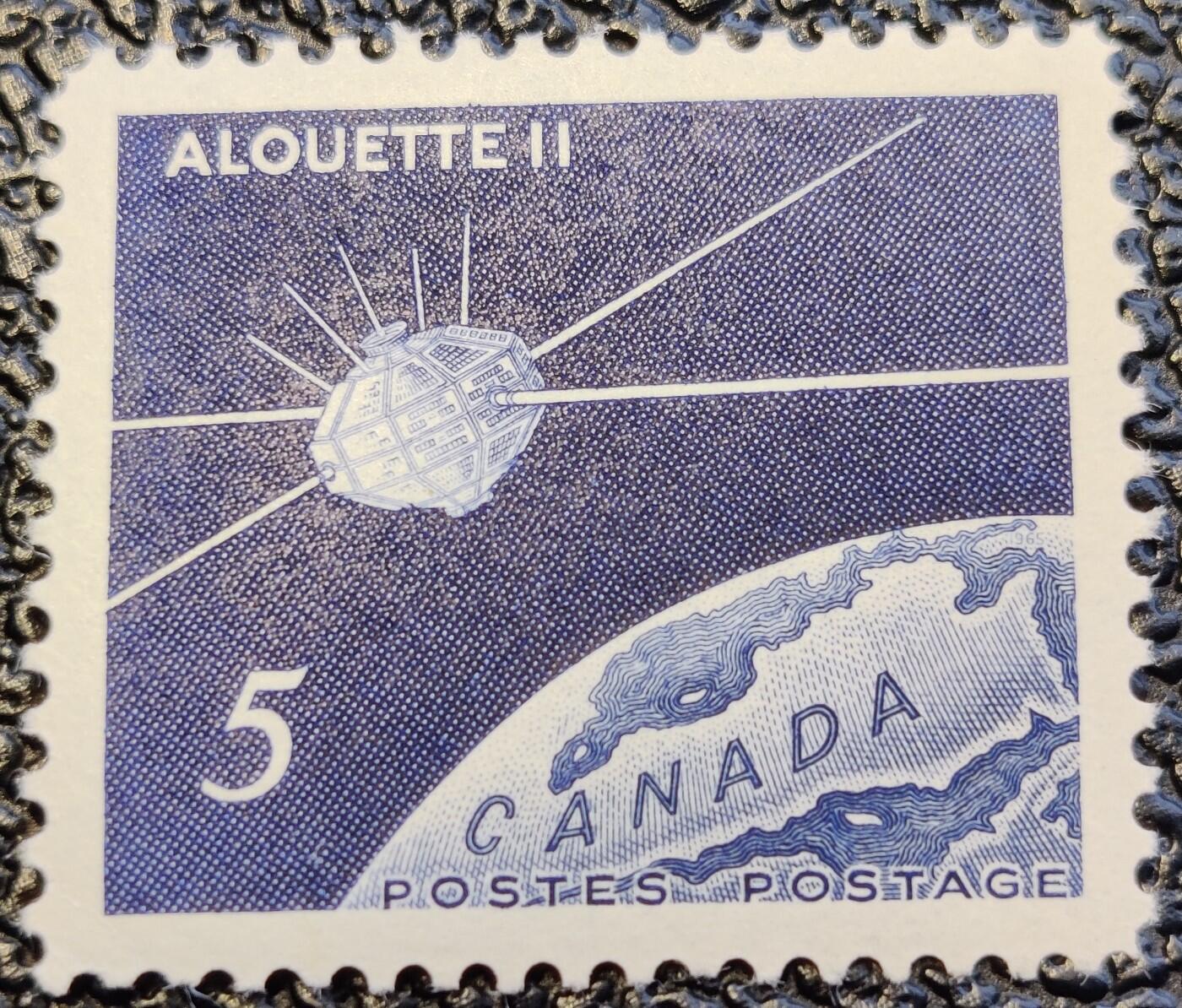 洪涛臻品批发群 精选邮票限时拍卖第1254期  加拿大1966年 Alouette II(百灵鸟科学研究卫星)与地球,1全新. 同期于中国建国初 精美雕刻版 原胶润白