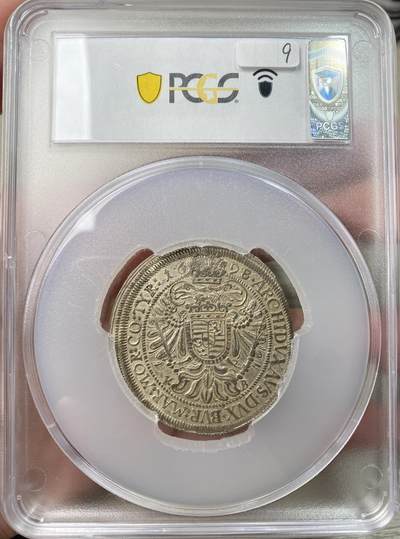 万国钱币拍卖第061期（马年首拍） PCGS AU55 1698年神圣罗马帝国匈牙利利奥波德一世双头鹰纹章大泰勒 克雷姆尼茨造币厂铸 非常罕见的早期大规格匈牙利泰勒 全深打原味银色光泽 PCGS唯一冠军 难得一见的收藏品质