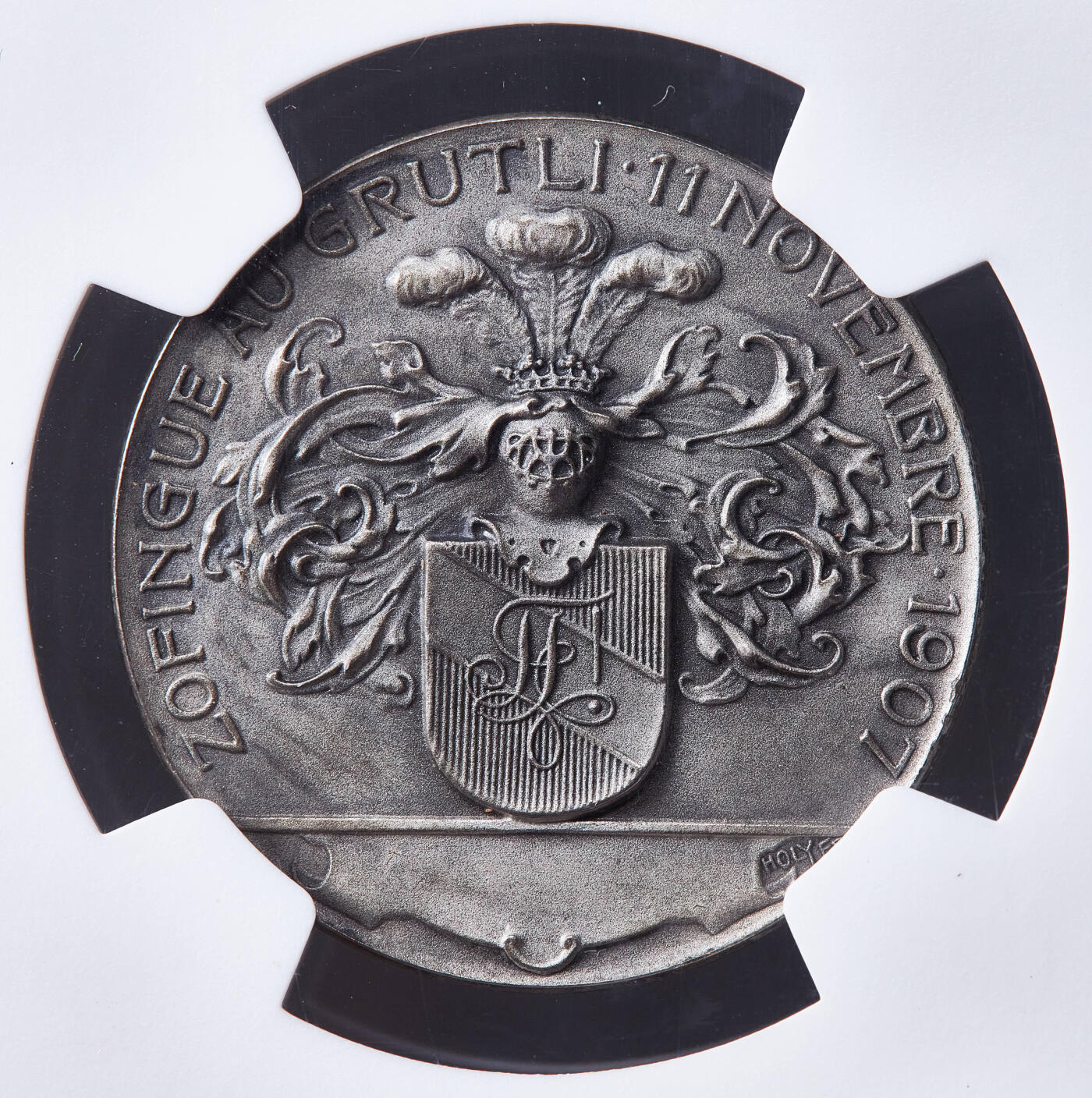 【俄甄集藏】马年新春第一拍 2026年(048)02-25星期三 晚 19:30 全场包邮 瑞士1907年纪念威廉·退尔在乌里抵抗奥地利哈布斯堡王朝胜利600周年银章，NGC MS64，酱彩包浆，磨砂底板