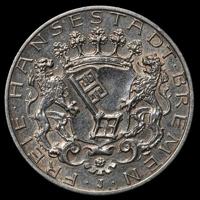 修遠堂世界钱币第105期，马年首拍 -  1904年不莱梅2马克银币