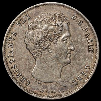 修遠堂世界钱币第105期，马年首拍 - 1846年丹麦克里斯蒂安八世1国家银行达勒尔银币，14.39g