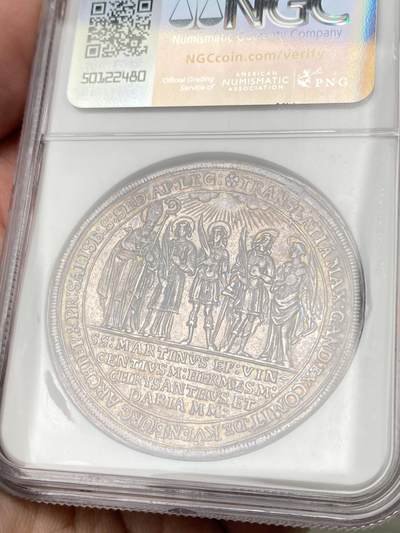 万国钱币拍卖第061期（马年首拍） NGC MS61 1682年神圣罗马帝国萨尔茨堡主教区建立1100周年马克西米安·甘道夫大泰勒 早期大规格神罗教区泰勒 好品难得一见 原味欧陆五彩环绕极美 顶级收藏品质