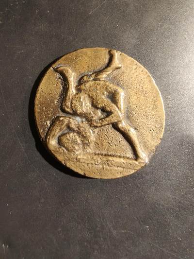 老王徽章第182期 - 法国摔跤竞赛铜章    直径50mm    重量55.4g