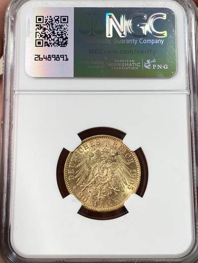 万国钱币拍卖第061期（马年首拍） NGC MS62 1905年德国萨克森阿尔伯特国王长翅流通20马克金币 MS少见品种 金光灿灿 高点极佳 7.96g 900金