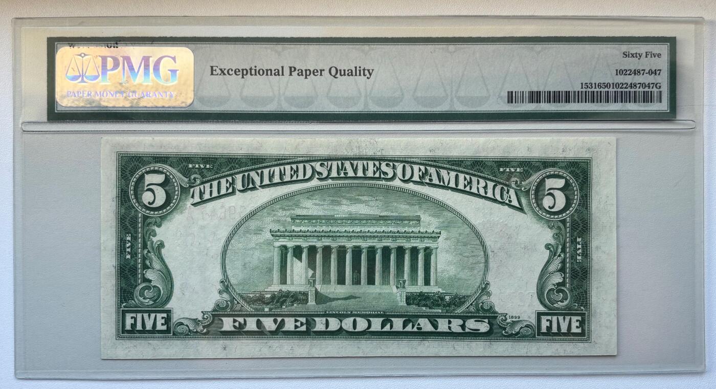 【礼羽收藏】🌏世界钱币拍卖125期 【红色 政府券】1928F年 5美元 PMG65EPQ 老壳
