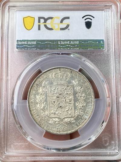 万国钱币拍卖第061期（马年首拍） PCGS MS61 1866年德国欧登堡盾徽流通1泰勒 最精美德系小邦盾徽名品之一 原味淡金彩包浆状态非常赞