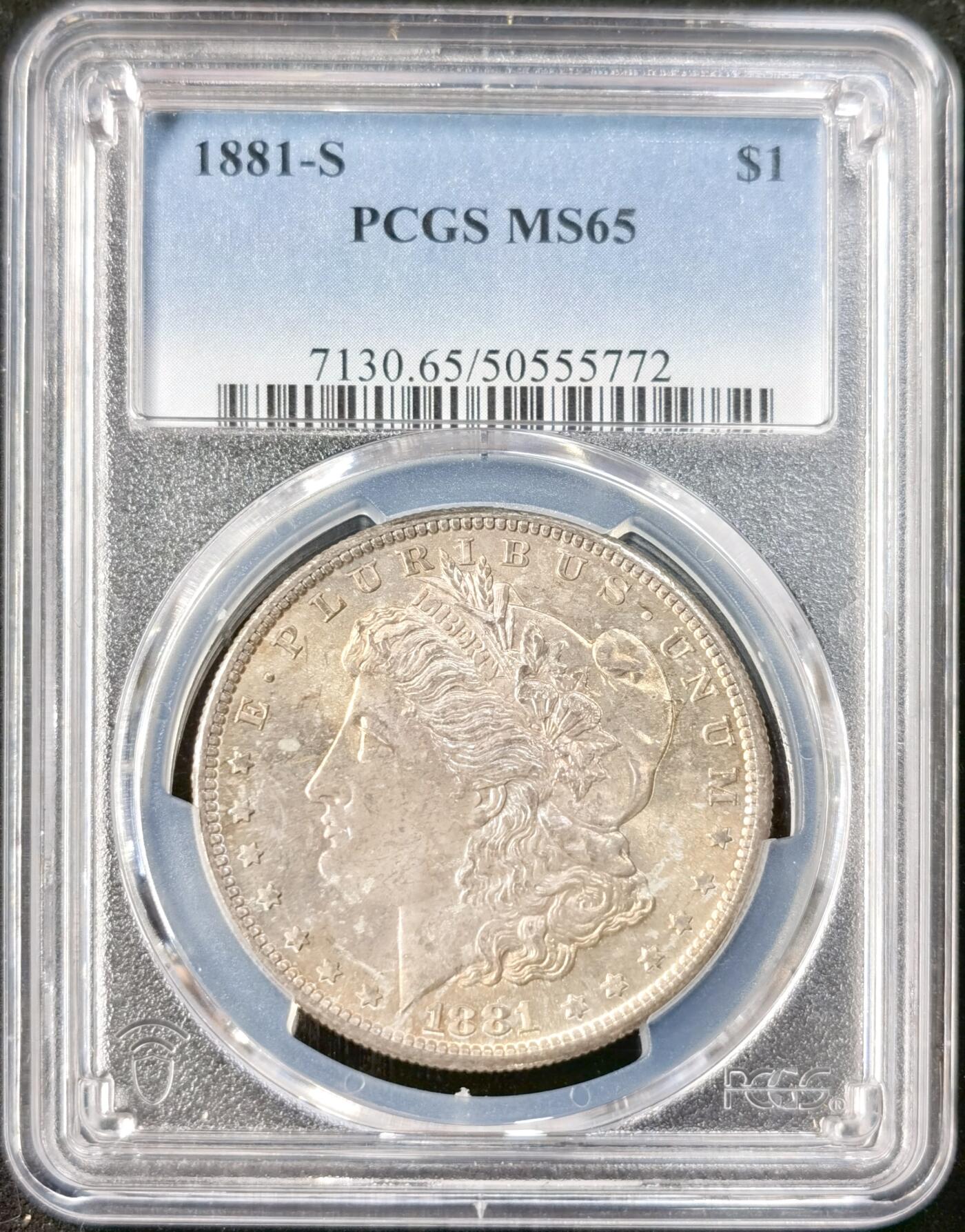 “福币呈祥”新年甄品场（直播拍卖）甄臻铺-世界币章拍卖（第50期），送拍享返佣金等优惠多多 PCGS MS65 美国 1881年S版 摩根$1大银币 双面通体黄油彩包浆 高涨品种
