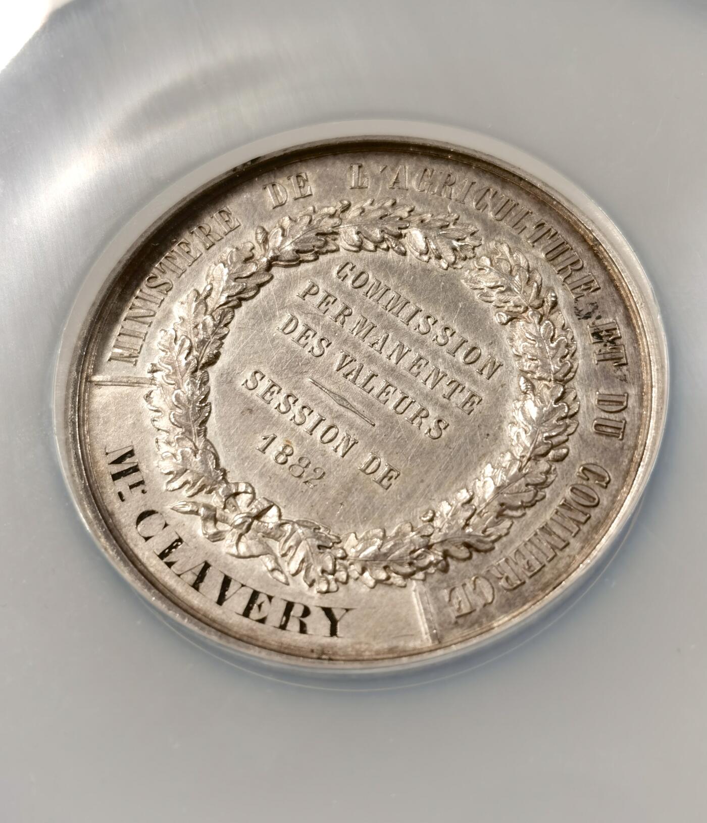 “福币呈祥”新年甄品场（直播拍卖）甄臻铺-世界币章拍卖（第50期），送拍享返佣金等优惠多多 NGC-AUD 1882年法国谷物女神51mm大银章 约66g 农业部颁发委员会纪念 高浮雕谷物女神质感非常棒