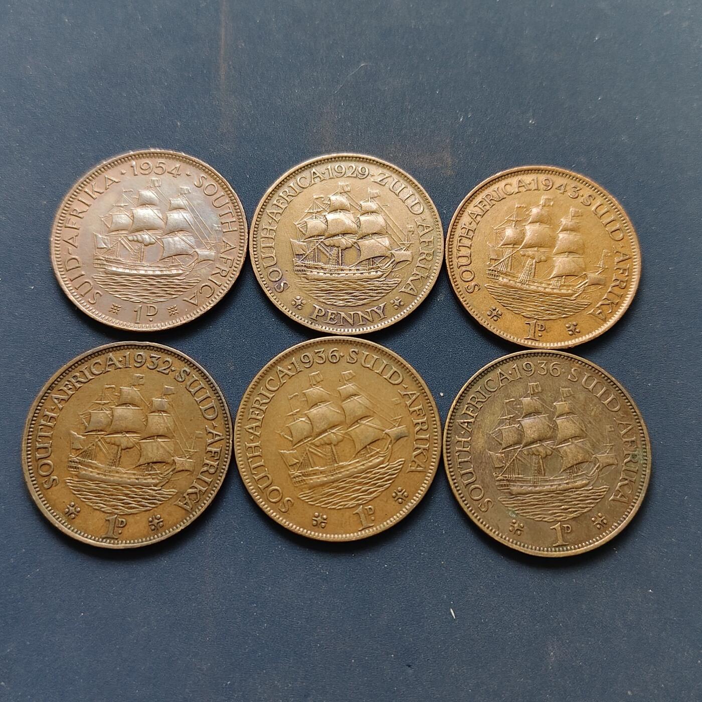 【全场包邮】纯粹捡漏拍502场 南非各年份1便士铜币6枚一组