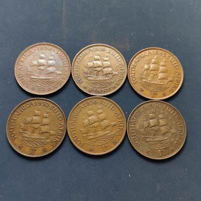 【全场包邮】纯粹捡漏拍502场 - 南非各年份1便士铜币6枚一组