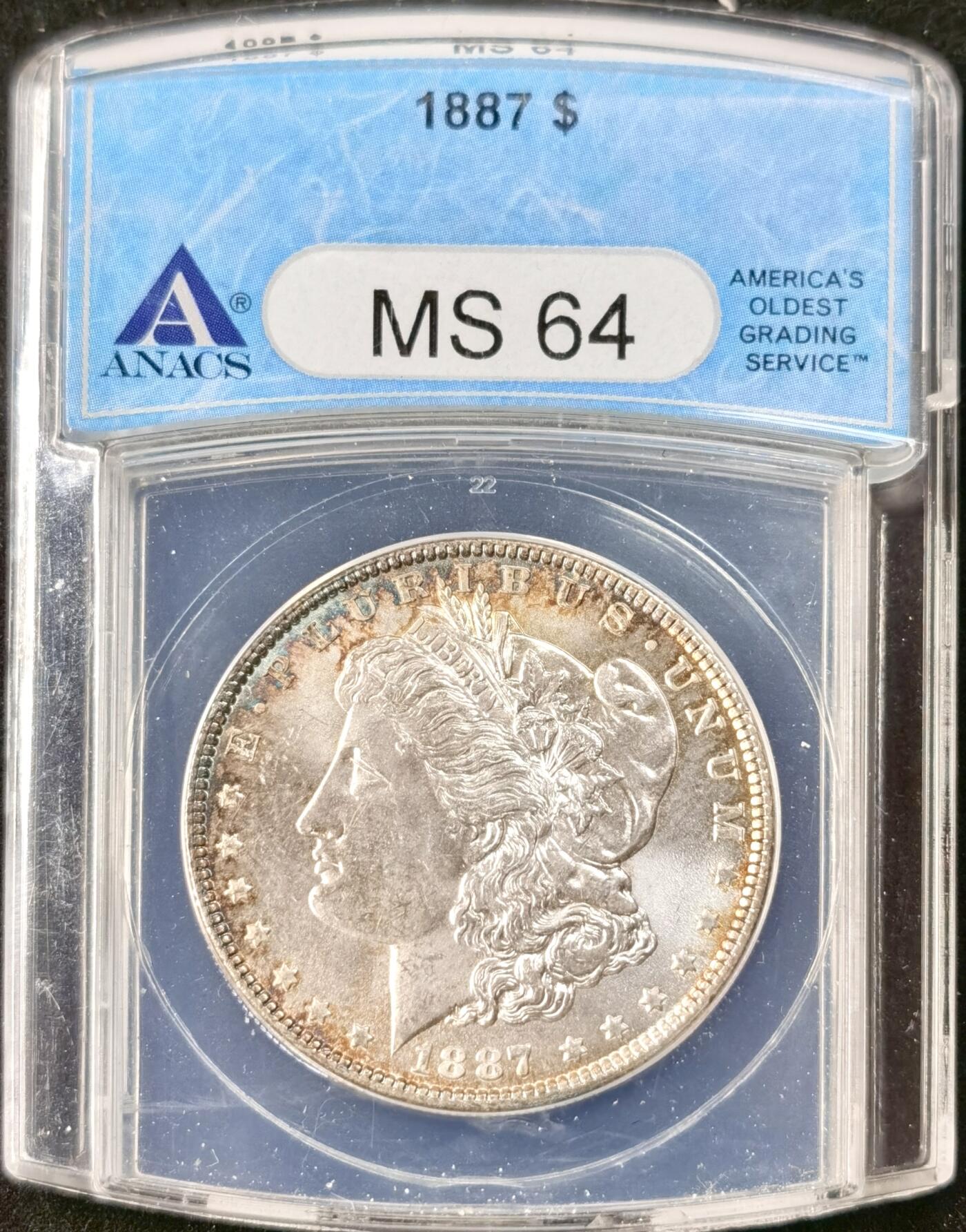 “福币呈祥”新年甄品场（直播拍卖）甄臻铺-世界币章拍卖（第50期），送拍享返佣金等优惠多多 ANACS-MS64 1887年美国摩根，老盒子，环彩极美