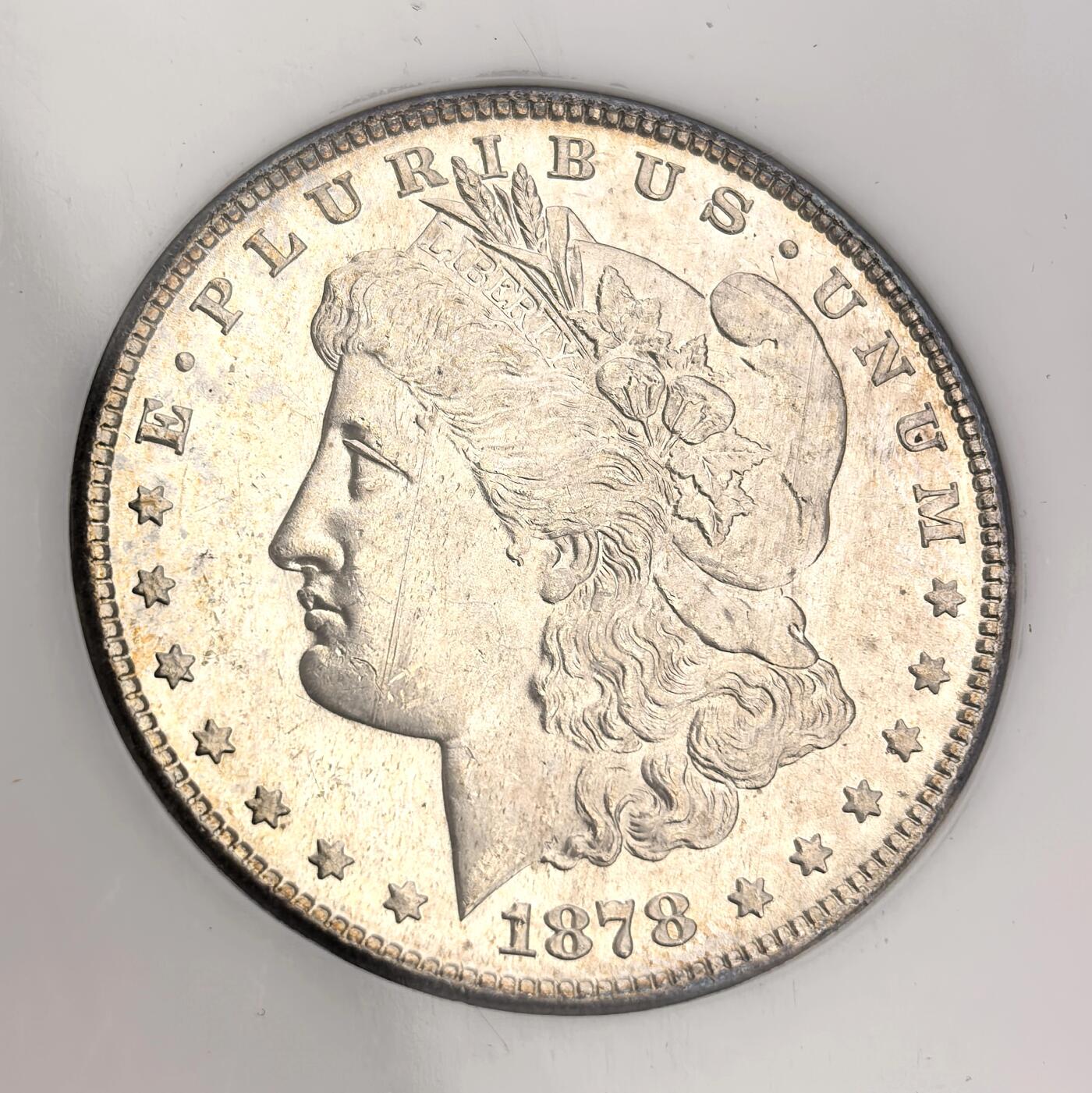 博洋堂蛇年收官专场暨第161期（全场包邮） NGC MS64PL 美国1878 S 摩根 OH 麦稀奇首见高分稀有品种 首年摩根的极其稀有类镜面版别 币面霜感十足 鹰面环状五彩 极为绚丽 老盒严评 一枚即毕业 极其难得的收藏品