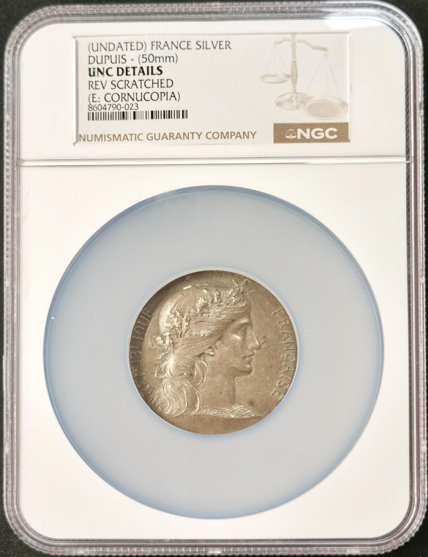 “福币呈祥”新年甄品场（直播拍卖）甄臻铺-世界币章拍卖（第50期），送拍享返佣金等优惠多多 NGC-UNC 19世纪法国玛丽安娜50mm大银章 约67g 战争部射击奖励 NGC大盒封装 名家Dupuis作品