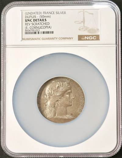 “福币呈祥”新年甄品场（直播拍卖）甄臻铺-世界币章拍卖（第50期），送拍享返佣金等优惠多多 - NGC-UNC 19世纪法国玛丽安娜50mm大银章 约67g 战争部射击奖励 NGC大盒封装 名家Dupuis作品
