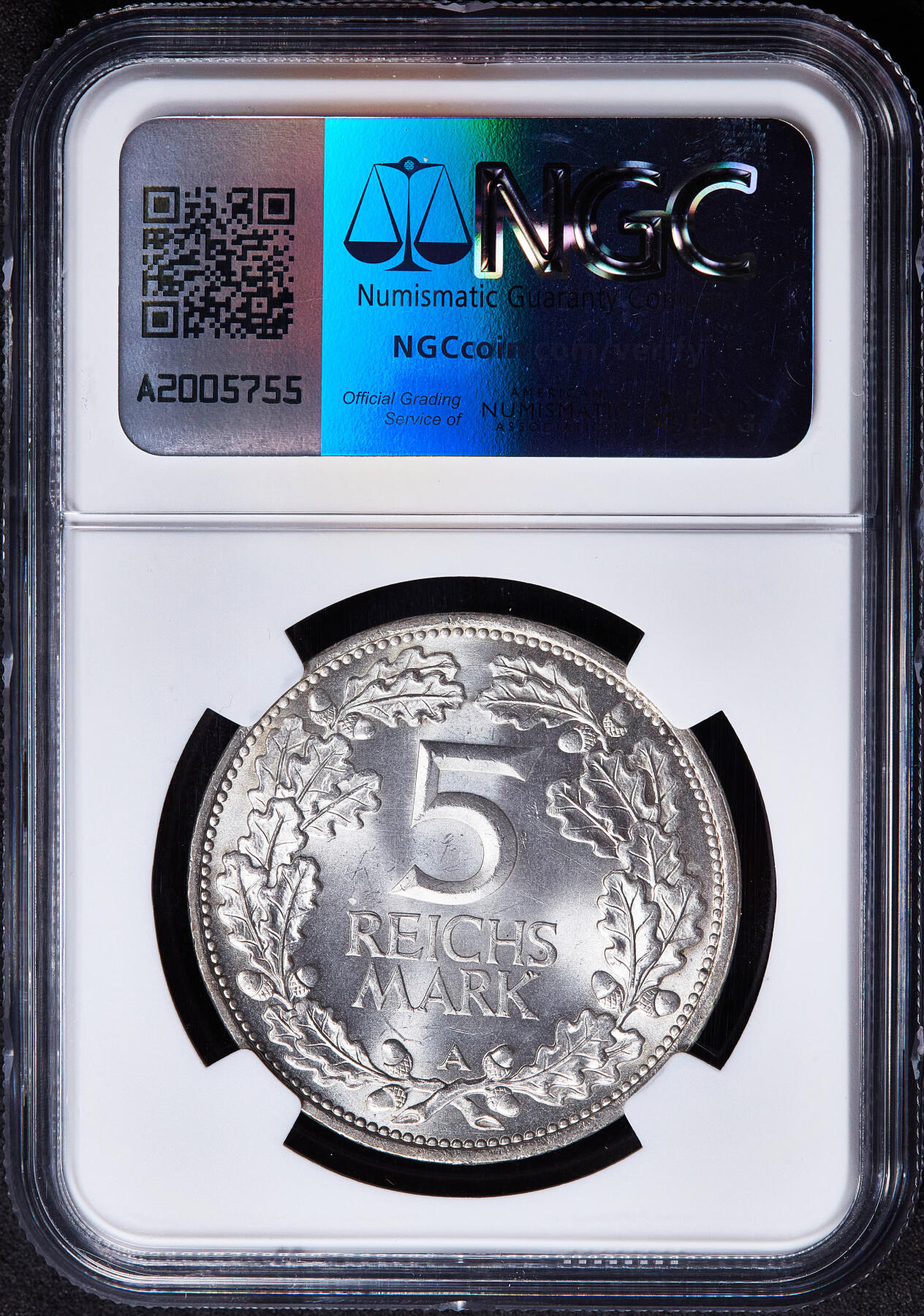 【俄甄集藏】马年新春第一拍 2026年(048)02-25星期三 晚 19:30 全场包邮 德国魏玛1925年A版莱茵兰千年5马克纪念大银币，NGC MS64，十字转光品相