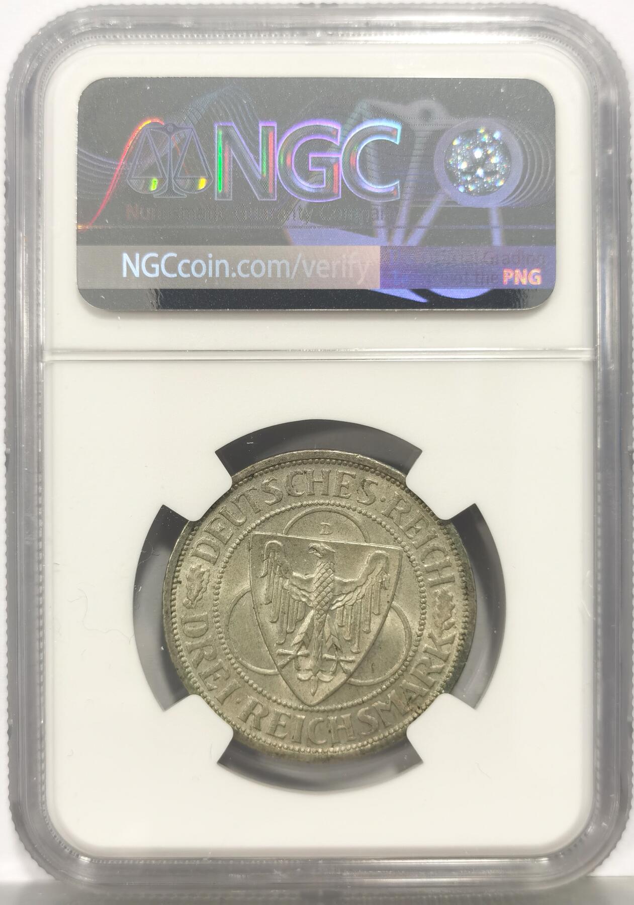 博洋堂蛇年收官专场暨第161期（全场包邮） NGC MS63 德国魏玛1930年D版莱茵解放鹰桥3马克银币