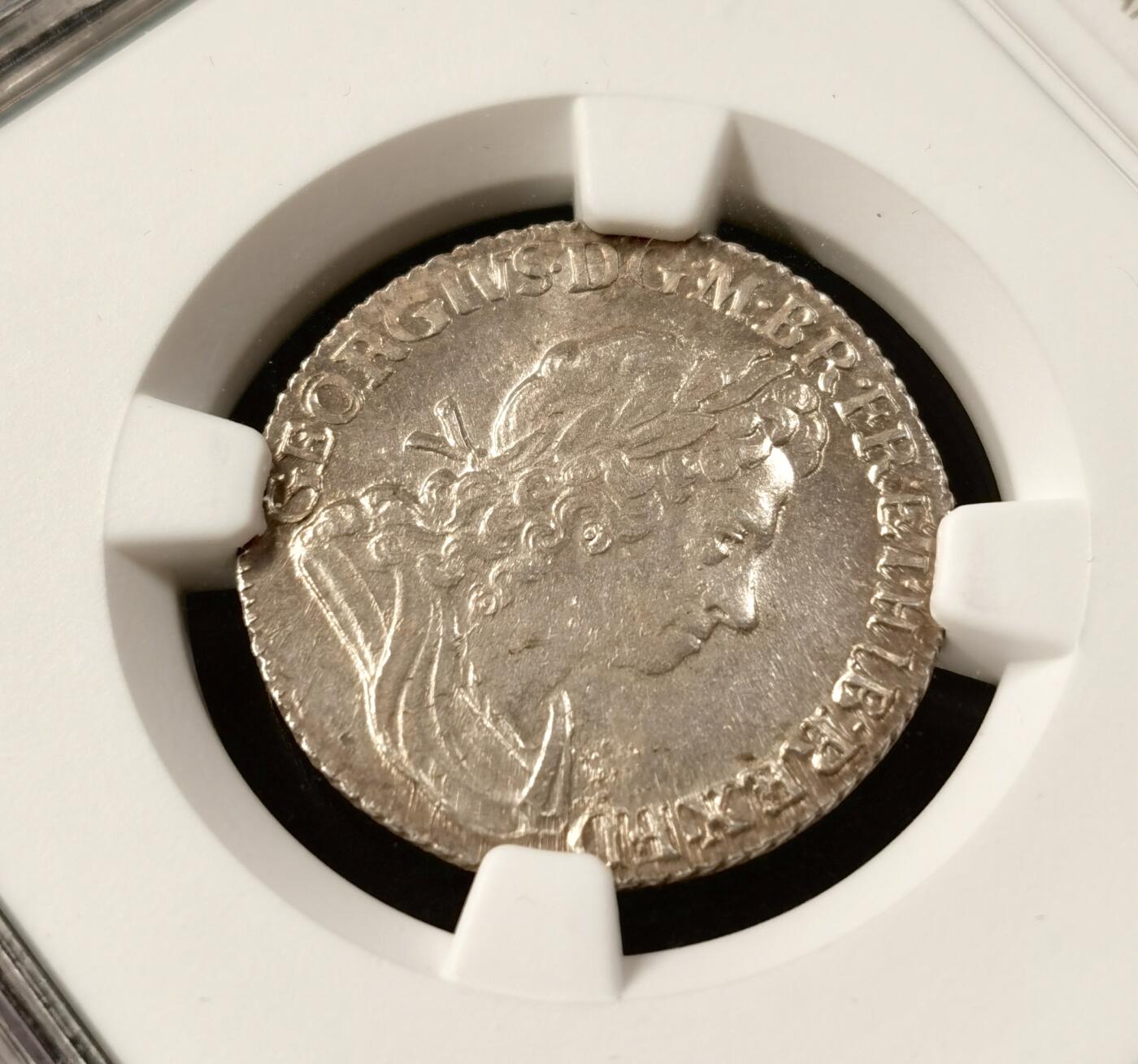 “福币呈祥”新年甄品场（直播拍卖）甄臻铺-世界币章拍卖（第50期），送拍享返佣金等优惠多多 NGC-MS63 英国 1723年 乔治一世SSC一先令银币 原味深包浆 高点清晰，顶级状态