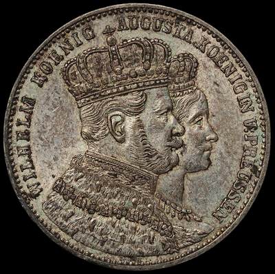 修遠堂世界钱币第105期，马年首拍 - 1861年普鲁士威廉一世加冕纪念1泰勒银币