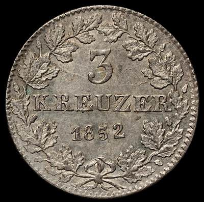 修遠堂世界钱币第105期，马年首拍 - 1852年法兰克福3克鲁泽