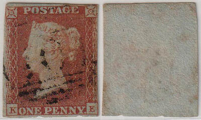 洪涛臻品批发群 精选邮票限时拍卖第1259期  - 红便士 蓝纸无齿早期版 KE票位 黑色杀手戳 一百多年的世界第一套古典邮票 保真