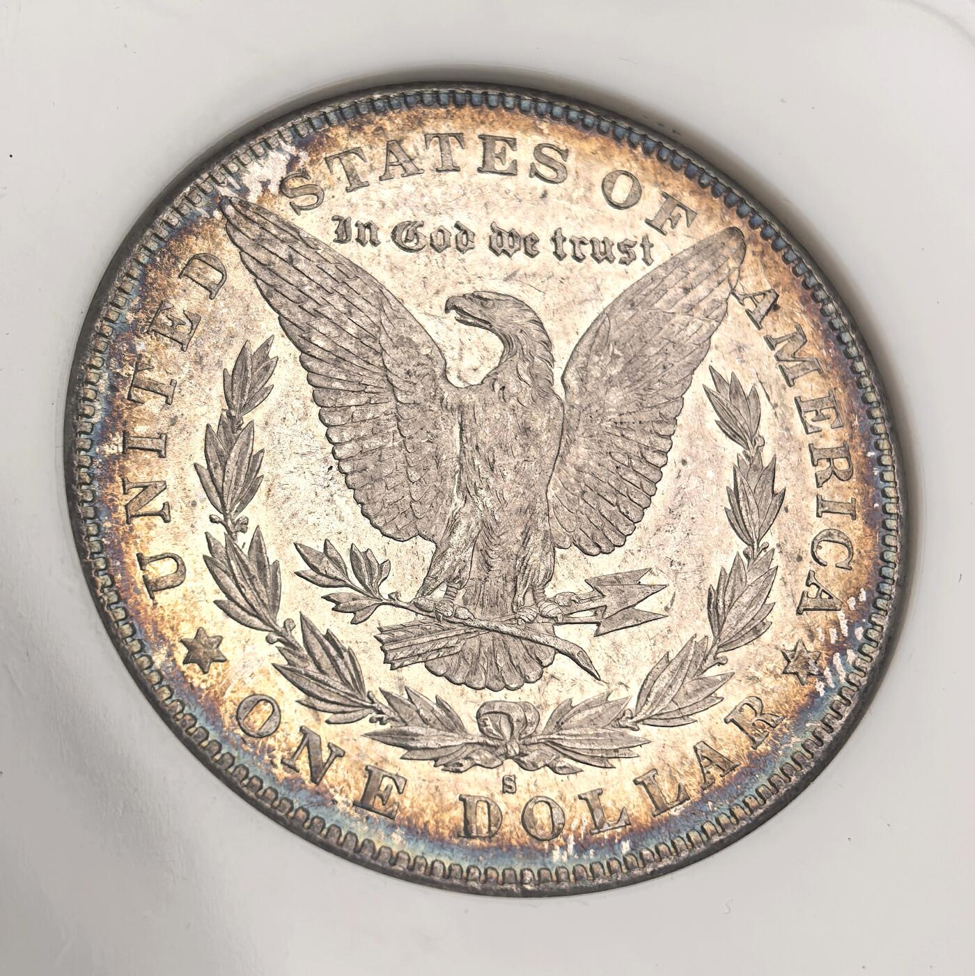 博洋堂蛇年收官专场暨第161期（全场包邮） NGC MS64PL 美国1878 S 摩根 OH 麦稀奇首见高分稀有品种 首年摩根的极其稀有类镜面版别 币面霜感十足 鹰面环状五彩 极为绚丽 老盒严评 一枚即毕业 极其难得的收藏品