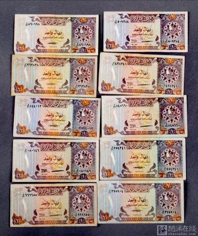 卡塔尔1996年1里亚尔a、b类两个品种靓品纸币10枚一组 - 卡塔尔1996年1里亚尔a、b类两个品种靓品纸币10枚一组