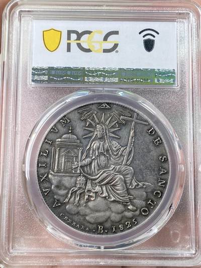 万国钱币拍卖第061期（马年首拍） PCGS MS63 1825年梵蒂冈教皇国里奥十二世斯库多大银 博洛尼亚造币厂铸 全深打教皇刻画入木三分 衣饰细节纤毫毕现 醇厚欧陆五彩环绕 极其难得的一枚收藏级早期教皇国大银