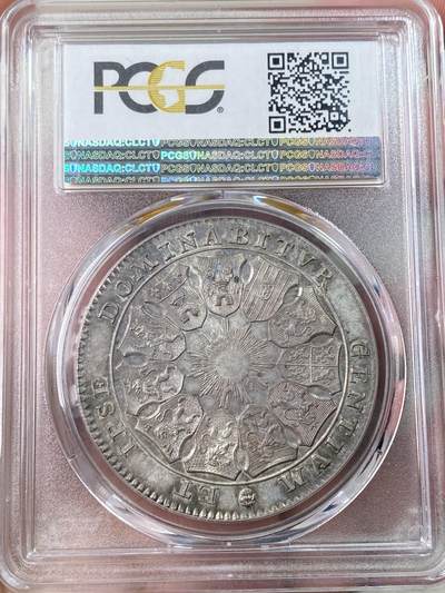 万国钱币拍卖第061期（马年首拍） PCGS MS64 1790年奥地利属荷兰狮子持剑护盾3弗洛林大银 布鲁塞尔造币厂铸 单年发行44000枚 仅在短暂的布拉班特革命期间发行 这是一场反对哈布斯堡王朝统治的起义 其设计摒弃了国王名字或形象 雄狮右手持剑左手自由盾 背面11个邦徽环绕 原味深打初铸状态 孔雀绿倒影式欧陆浓郁包浆均匀附着 高分越来越罕见的品种 错过难再的顶级收藏品 今年1月HA纽约63分成交价4500美金