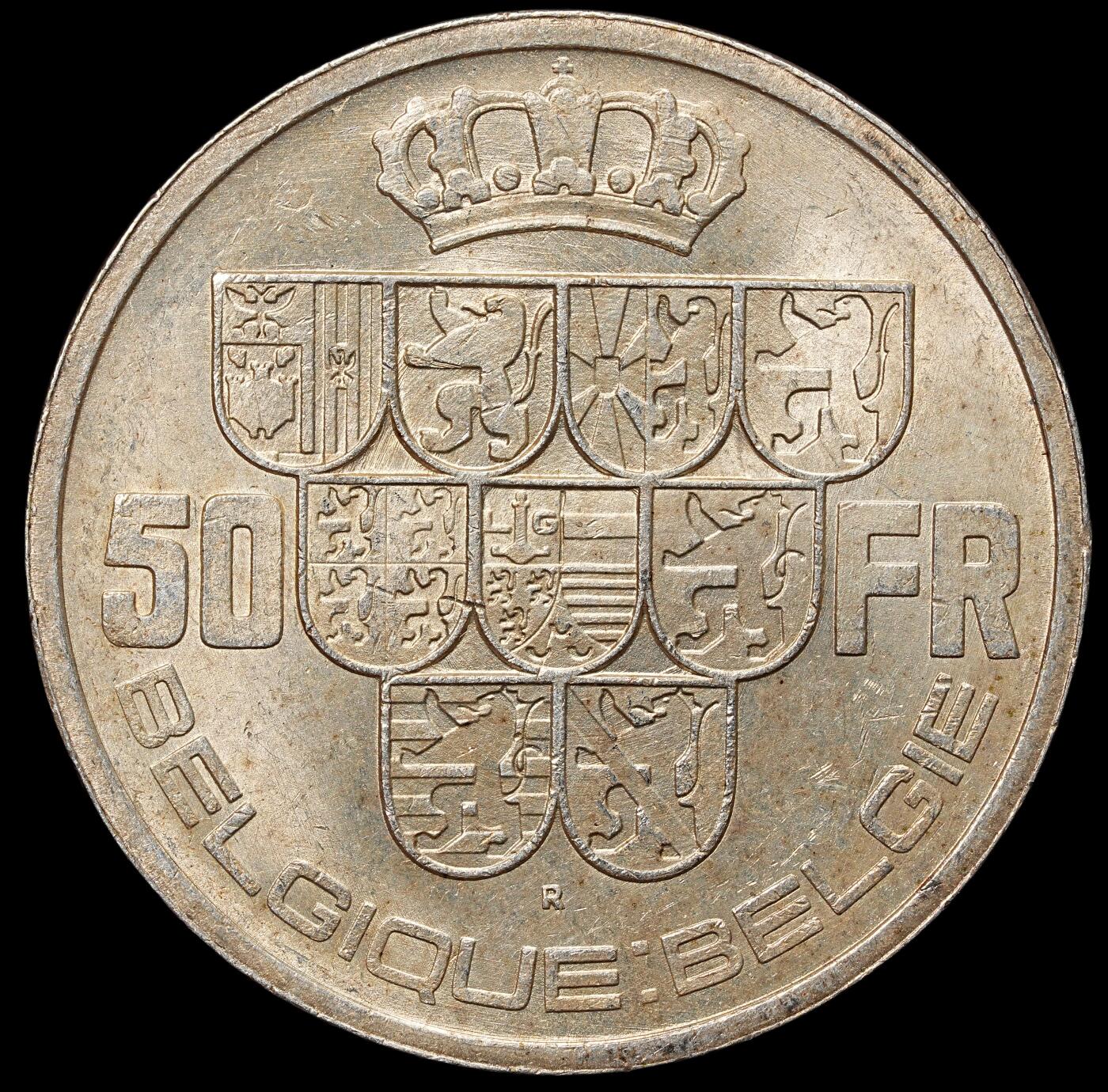 修遠堂世界钱币第105期，马年首拍 1940年比利时50法郎银币，20.00g，含银83.5%，未流通，少见的年份