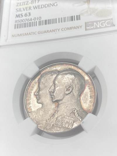 万国钱币拍卖第061期（马年首拍） NGC MS63 1906年德国威廉二世与奥古斯特皇后银婚纪念大银章 高浮雕精铸喷砂质感镜面淡彩罕见收藏级品质